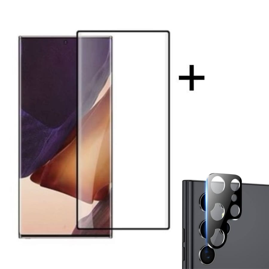 9eight5 glass screen protector for Samsung Galaxy S23 Ultra, 2-in-1 set, showing clear, durable protective glass on the phone screen.