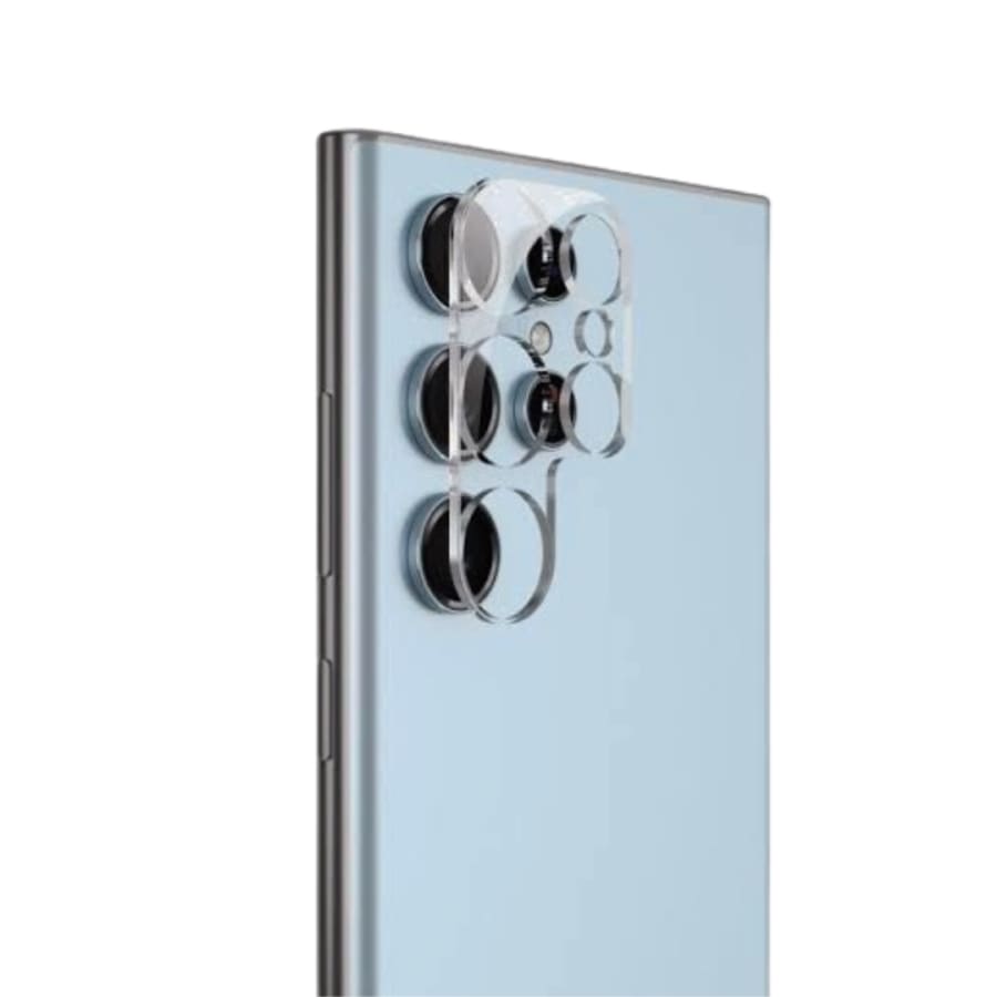 Pair of 9eight5 camera screen protectors for Samsung Galaxy S23 Ultra, designed to shield the camera lenses from scratches and damage.