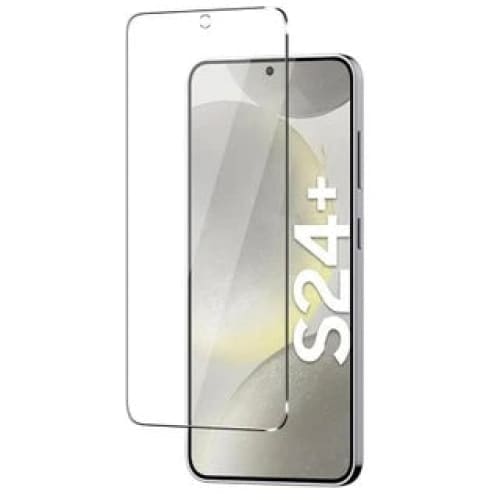 Two 9eight5 screen protectors for Samsung Galaxy S24 Plus with transparent, scratch-resistant design visible in the image.