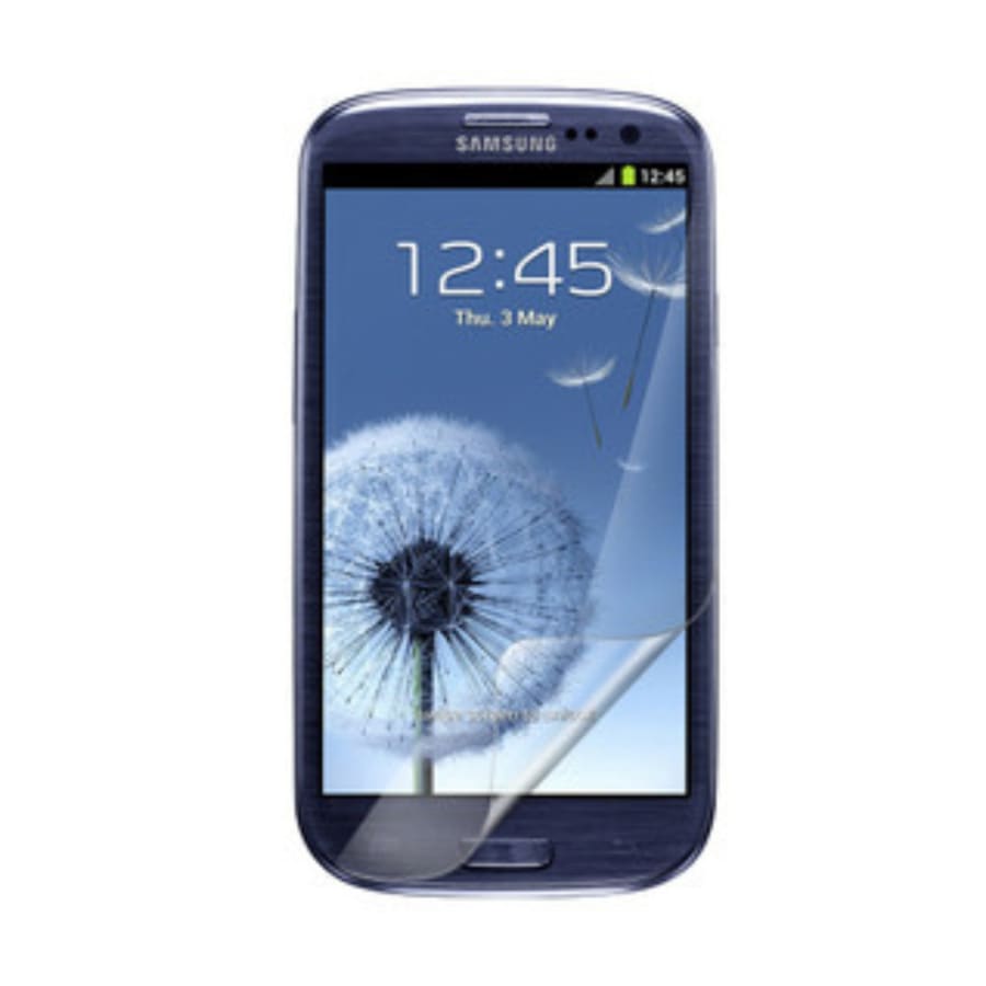 Hydrogel screen protector for Samsung Galaxy S3 by 9eight5, showing a clear, flexible film over the phone screen.