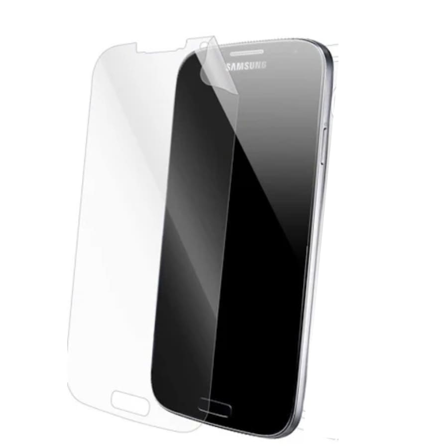 Hydrogel screen protector for Samsung Galaxy S4 by 9eight5, showing a clear, flexible film covering the phone screen.