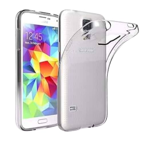 Clear 9eight5 phone case for Samsung Galaxy S5, slim protective cover showing the phone's design.