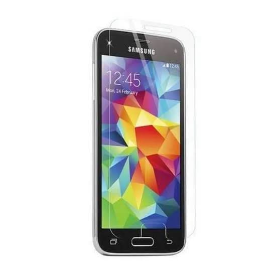 9eight5 Samsung Galaxy S5 mini screen protector, clear protective film covering the phone's screen for scratch and impact protection.