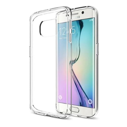 Clear 9eight5 phone case for Samsung Galaxy S6 Edge, showcasing slim, transparent protective cover with precise cutouts.