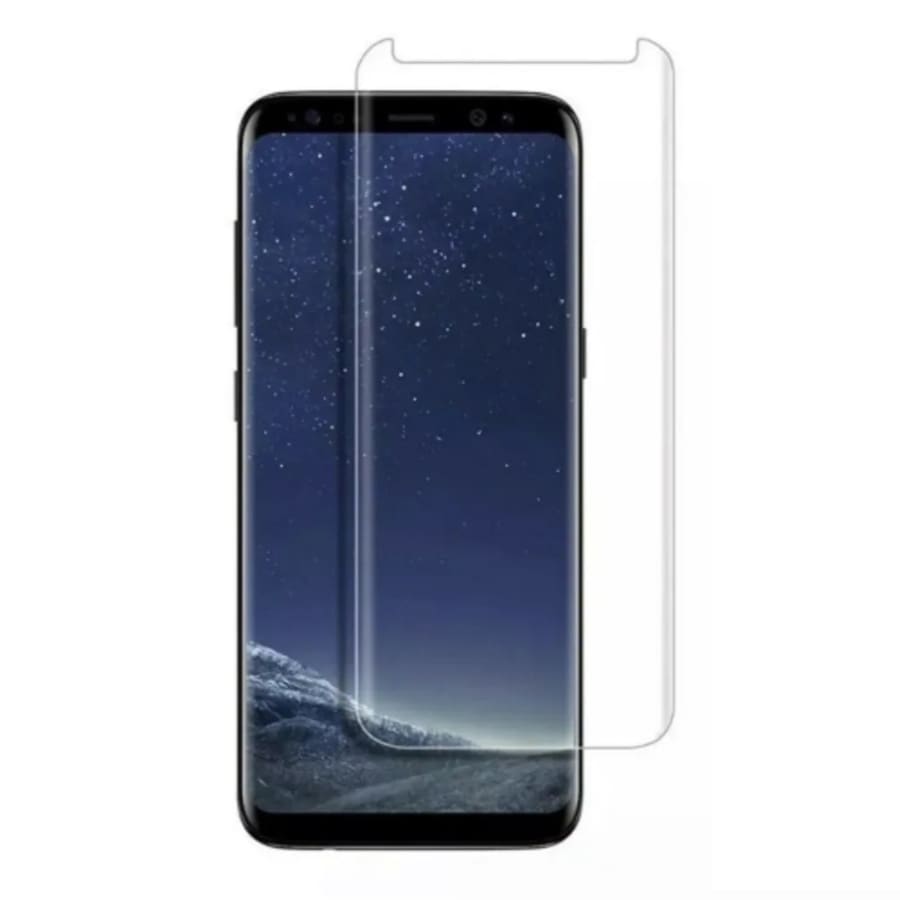 Two 9eight5 glass screen protectors for Samsung Galaxy S8 Plus, showing clear, durable protection for the phone screen.