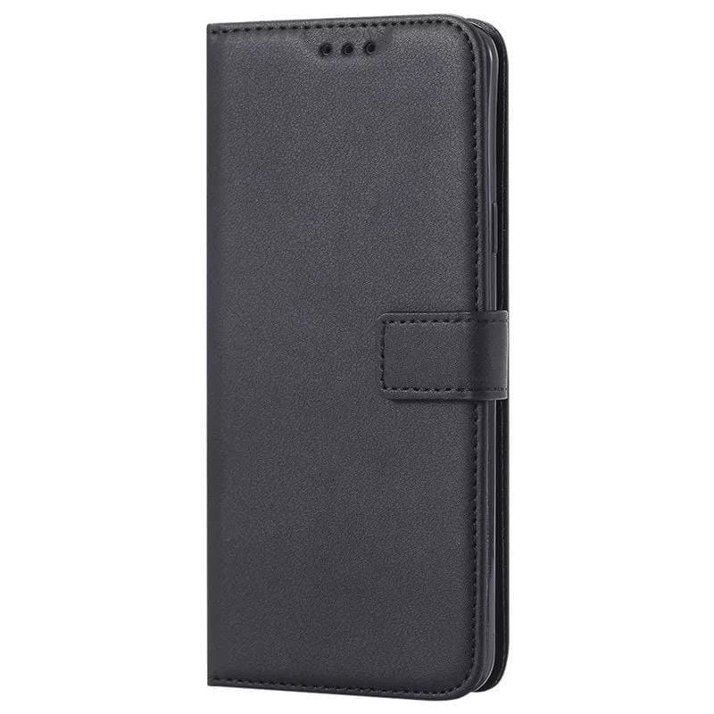 Black 9eight5 wallet case for Samsung Galaxy S9, featuring card slots and protective cover, shown on a smartphone.