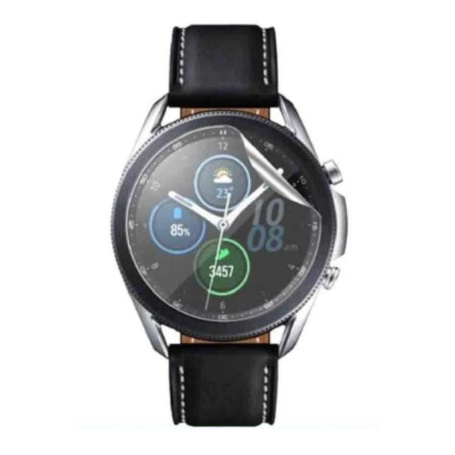 Hydrogel screen protectors for Samsung Galaxy Watch 3 41mm, pack of 6, showing the protectors fitting over the watch face.