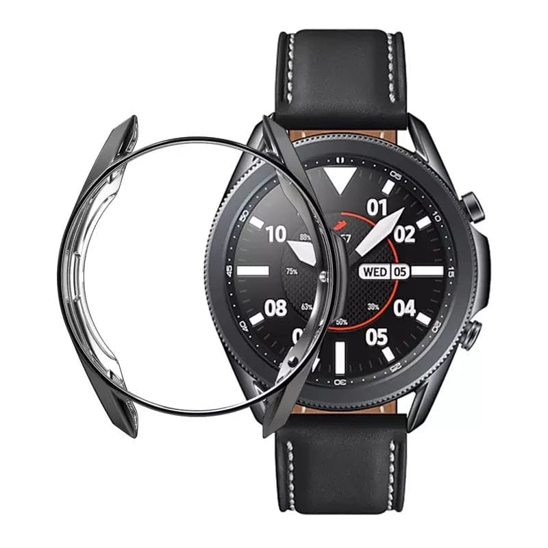 Black protective case for Samsung Galaxy Watch 3 45mm, designed to safeguard the watch with a sleek, durable cover.