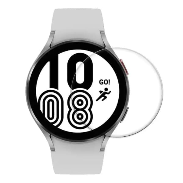 Pack of two silver Samsung Galaxy Watch 4 (40mm) screen protectors, compatible with That Watch Shop smartwatches, for enhanced screen protection.