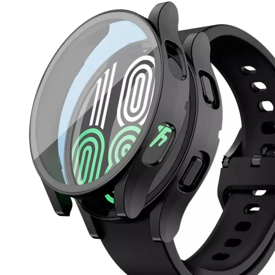 Black Habicare protective case for Samsung Galaxy Watch 4 Classic 42mm, showing the watch with the case fitted.