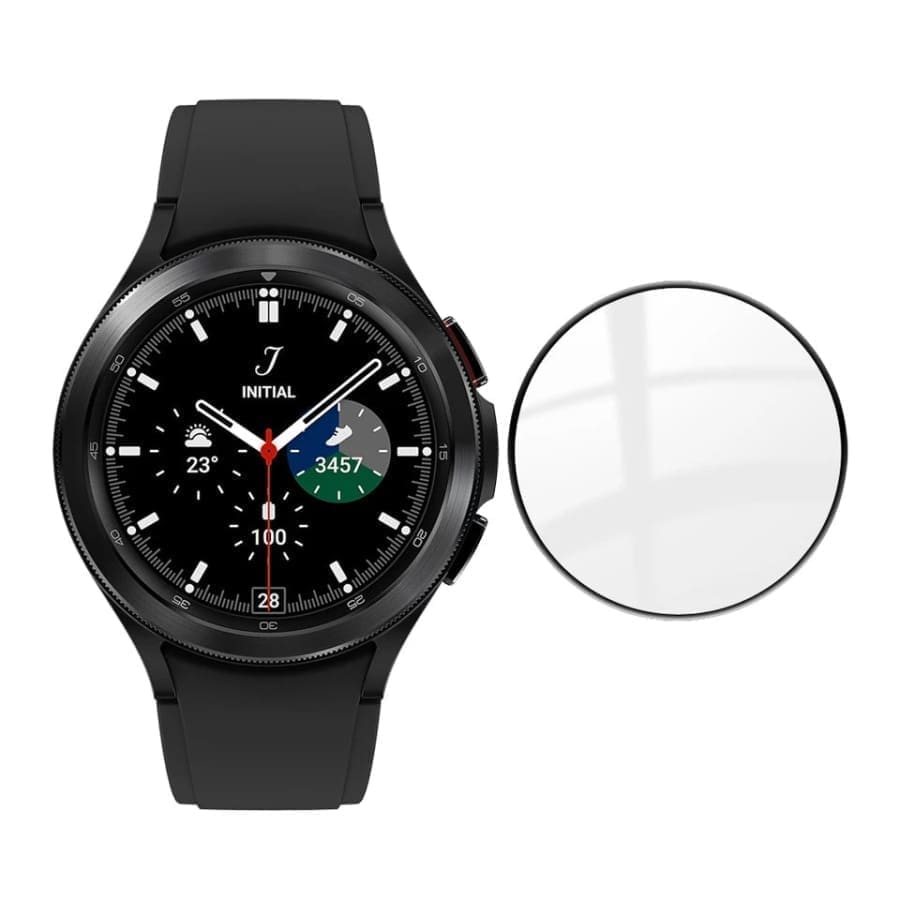 Black screen protectors for Samsung Galaxy Watch 4 Classic 46mm, pack of 2, designed to protect the watch display.