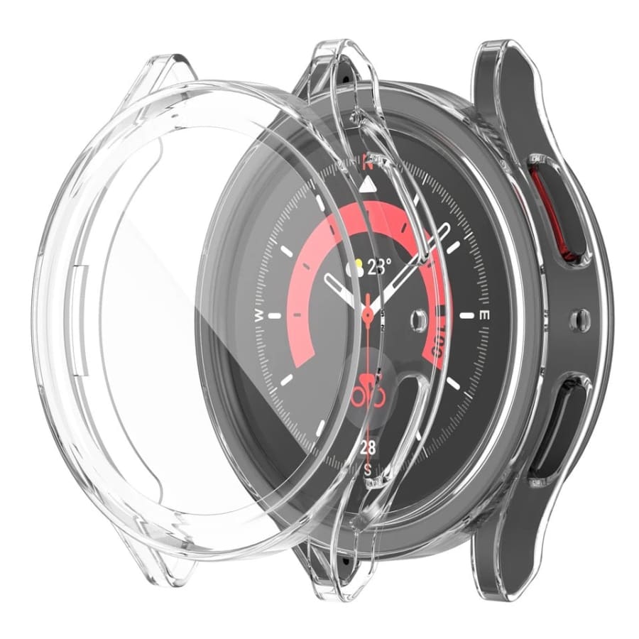 Clear protective case for Samsung Galaxy Watch 5 Pro 45mm, designed to safeguard the watch with a slim, transparent cover.