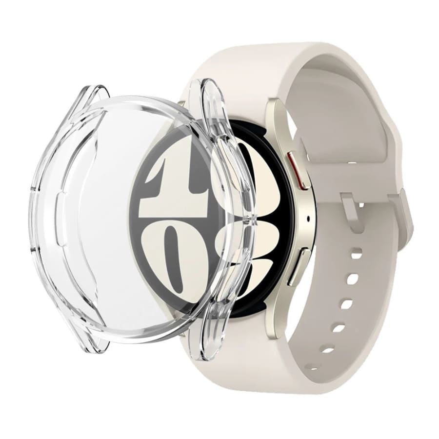 Clear protective case for Samsung Galaxy Watch 6 Classic 43mm, designed to safeguard the smartwatch with a slim, transparent cover.