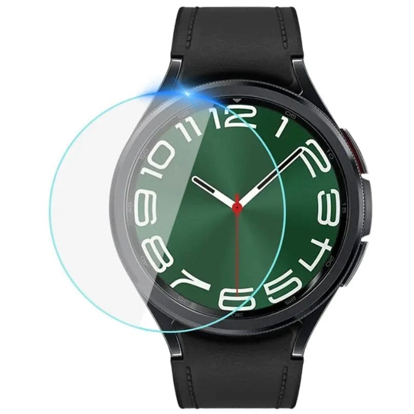 Samsung Galaxy Watch 6 Classic 43mm screen protectors, pack of 2, transparent protective covers for smartwatch screens.
