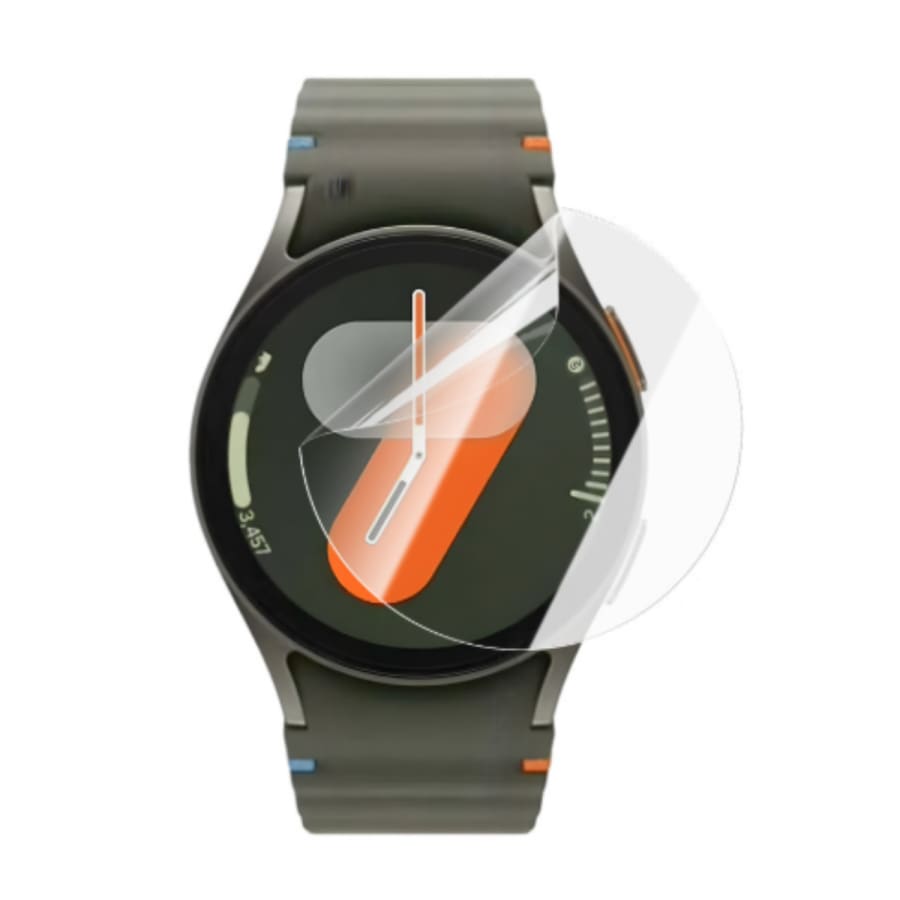 Hydrogel screen protectors for Samsung Galaxy Watch 7 (40mm), pack of 6, showing protectors applied to smartwatch screen.