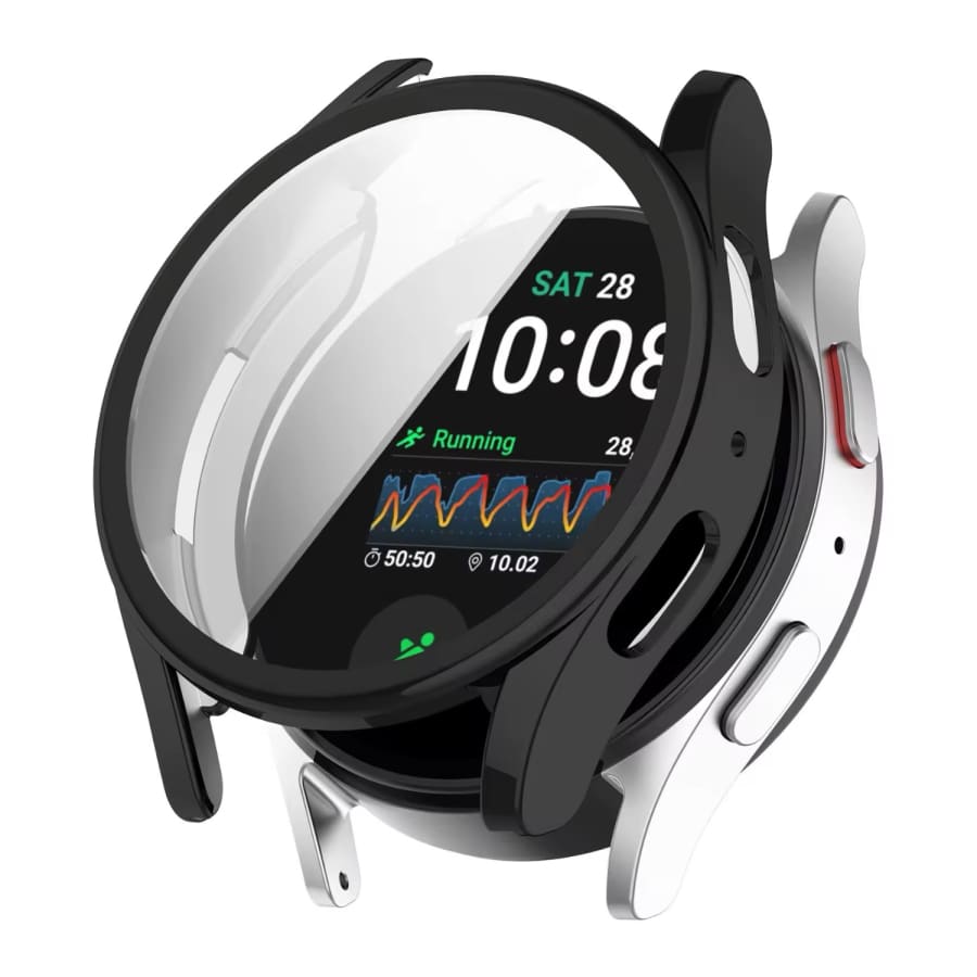 Black protective case with screen protector for Samsung Galaxy Watch 7 44mm, designed to safeguard the watch from scratches.