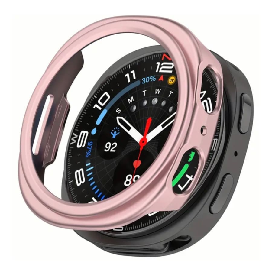 Pink protective case and screen protector for Samsung Galaxy Watch 8 44mm, designed to safeguard the watch from scratches and impacts.