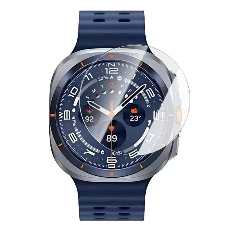 Set of two Samsung Galaxy Watch 8 Classic screen protectors by That Watch Shop, showing clear, protective film on the watch face.