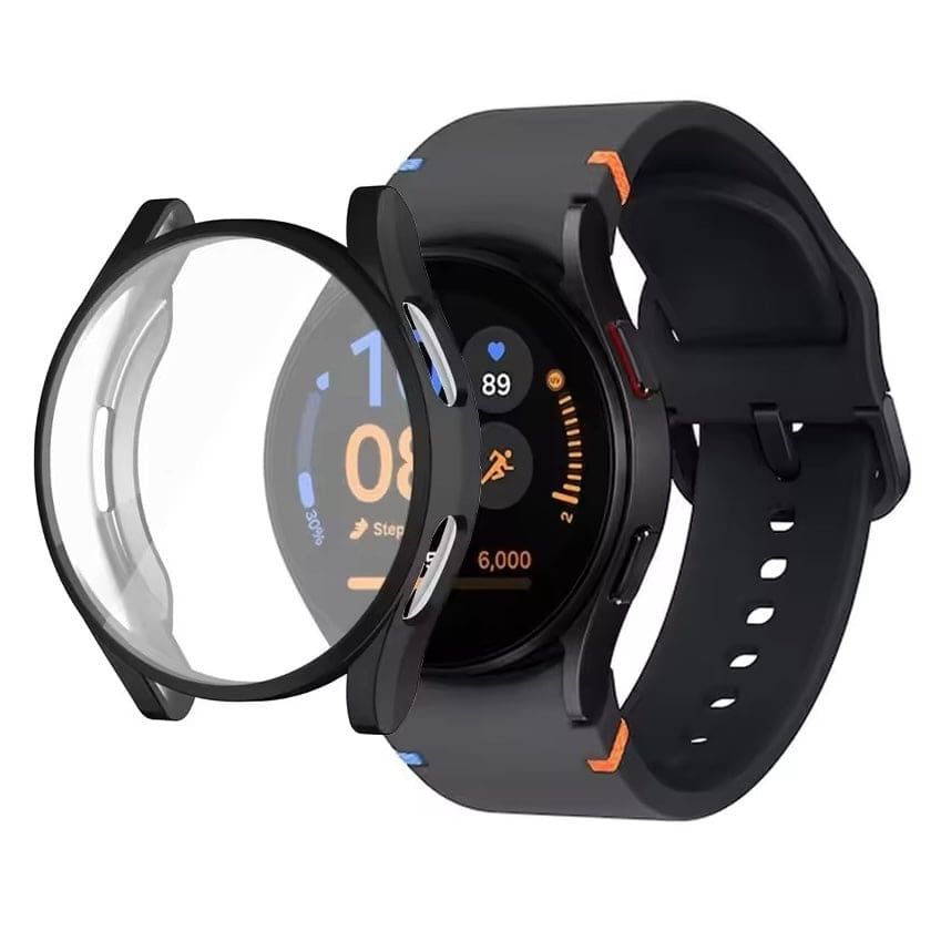 Black protective case for Samsung Galaxy Watch FE 40mm, designed to safeguard the smartwatch with a sleek fit.
