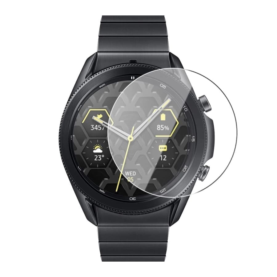 Black hydrogel screen protectors for Samsung Galaxy Watch Gear S3, pack of 6, designed to shield and preserve the watch display.