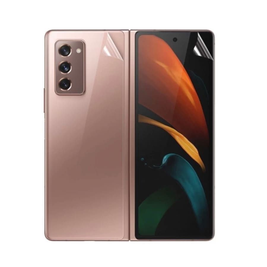 9eight5 screen protectors for Samsung Galaxy Z Fold 2, 3-in-1 pack, showing clear protectors fitting the device screens.