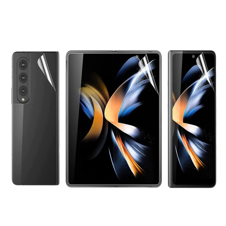 Hydrogel screen protector for Samsung Galaxy Z Fold 4 by 9eight5, showing the flexible, transparent film on the phone screen.