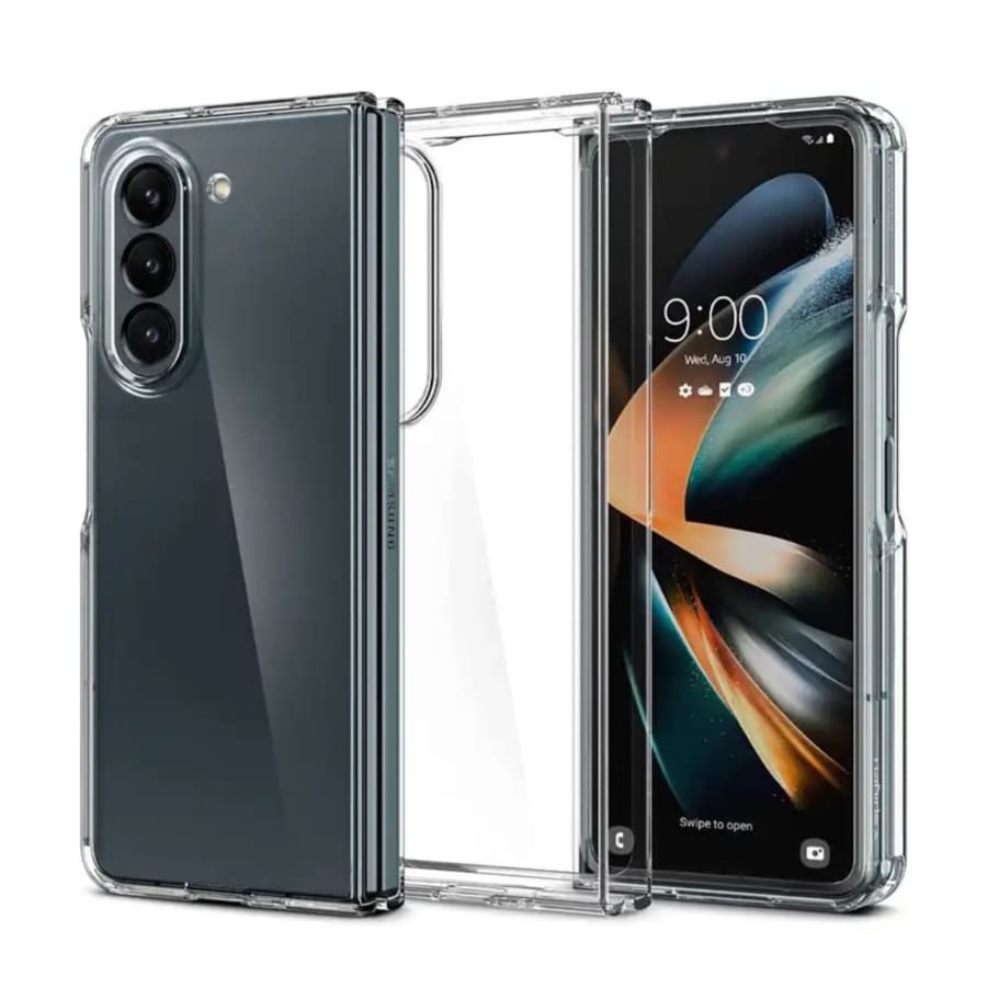 Clear phone case for Samsung Galaxy Z Fold 5 by 9eight5, showing transparent design and precise cutouts for device protection.