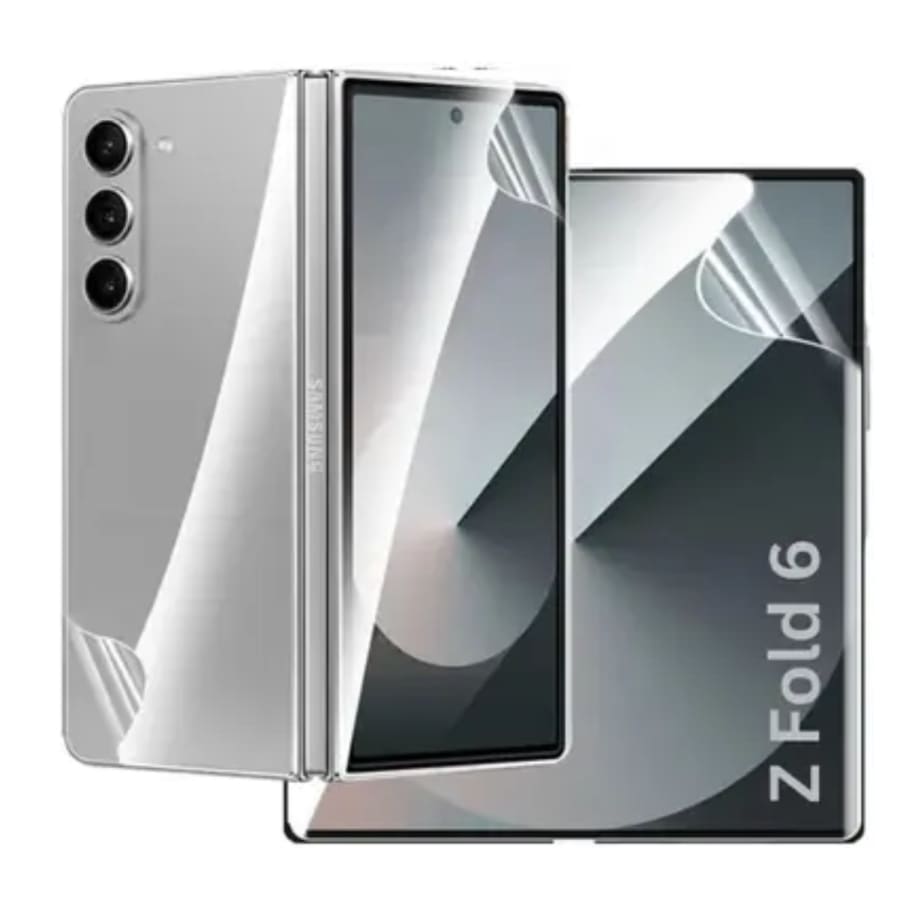 Hydrogel screen protector for Samsung Galaxy Z Fold 6, made by 9eight5, showing a close-up of the flexible, transparent cover.