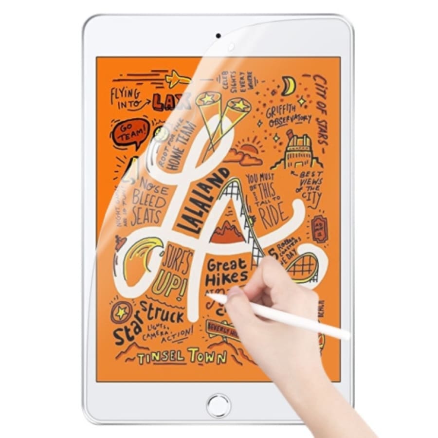Hydrogel screen protector for iPad mini 4 and 5th gen by 9eight5, showing a clear, flexible overlay on the tablet screen