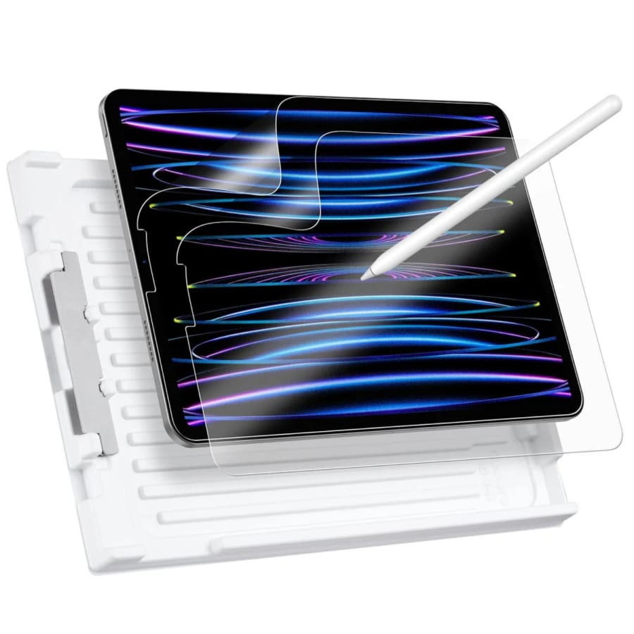 Hydrogel screen protector for iPad Pro 11-inch 4th and 3rd Gen by 9eight5, showing a close-up of the clear, flexible film on the tablet screen.