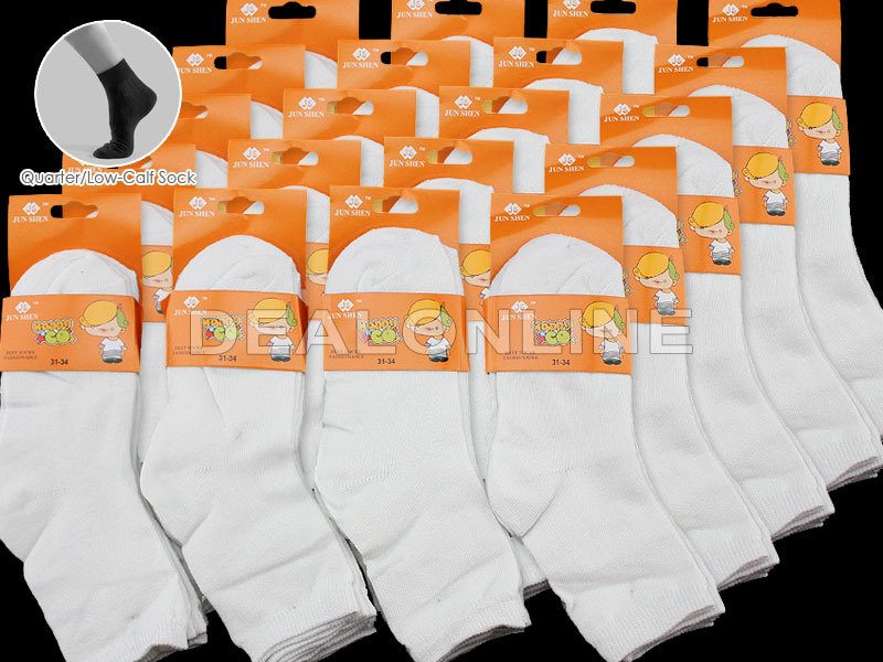 Set of 60 pairs of white kids' socks for ages 4-7, soft cotton material, from dealonline.co.nz.