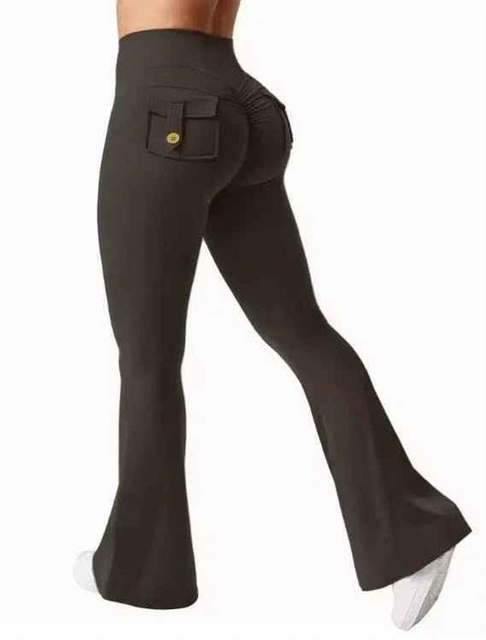 Black Women's Booty Boost Yoga Pants by Stylish 3Sixty5, featuring a fitted design and comfortable stretch fabric.