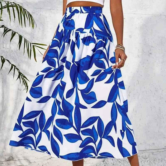 Navy blue women's glam fashion skirt by Stylish 3Sixty5, featuring a chic, everyday wear design, shown on a model.