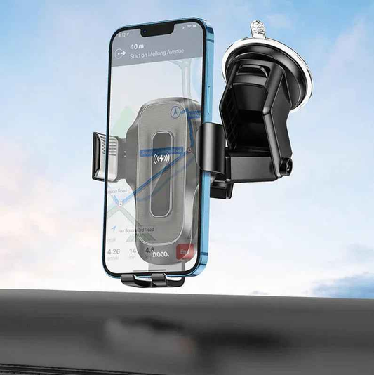 Techplus Hoco HW3 wireless car phone holder with fast charging, dashboard and windshield mount, supports 5W–15W charging.