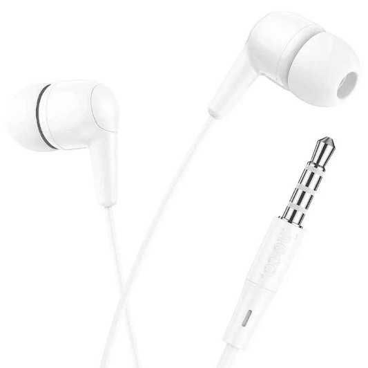 Hoco M97 Enjoy wired earphones with microphone and 3.5mm jack, black, in-ear design with cord and inline mic.