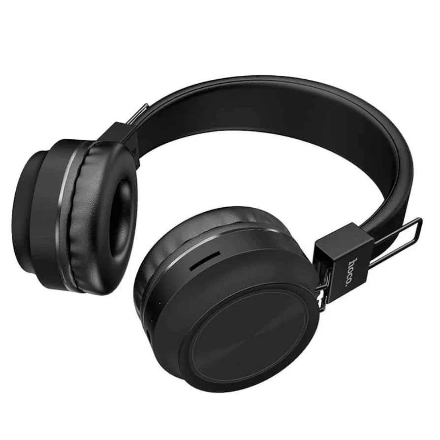 Techplus Hoco W25 Deep Bass Wireless Headphones with Bluetooth 5.0, showing black over-ear design and cushioned ear cups.