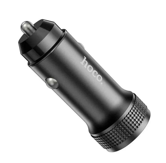 Techplus Hoco Z49B dual-port car charger with 38W power, USB-C PD and USB-A QC fast charging in a close-up view