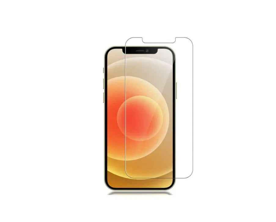 Clear techplus iPhone 12 glass screen protector covering the screen of an iPhone 12 for protection and durability.