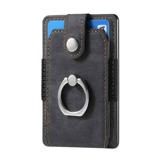 Black magnetic card holder with ring from techplus, featuring a sleek design for secure card storage and easy attachment.