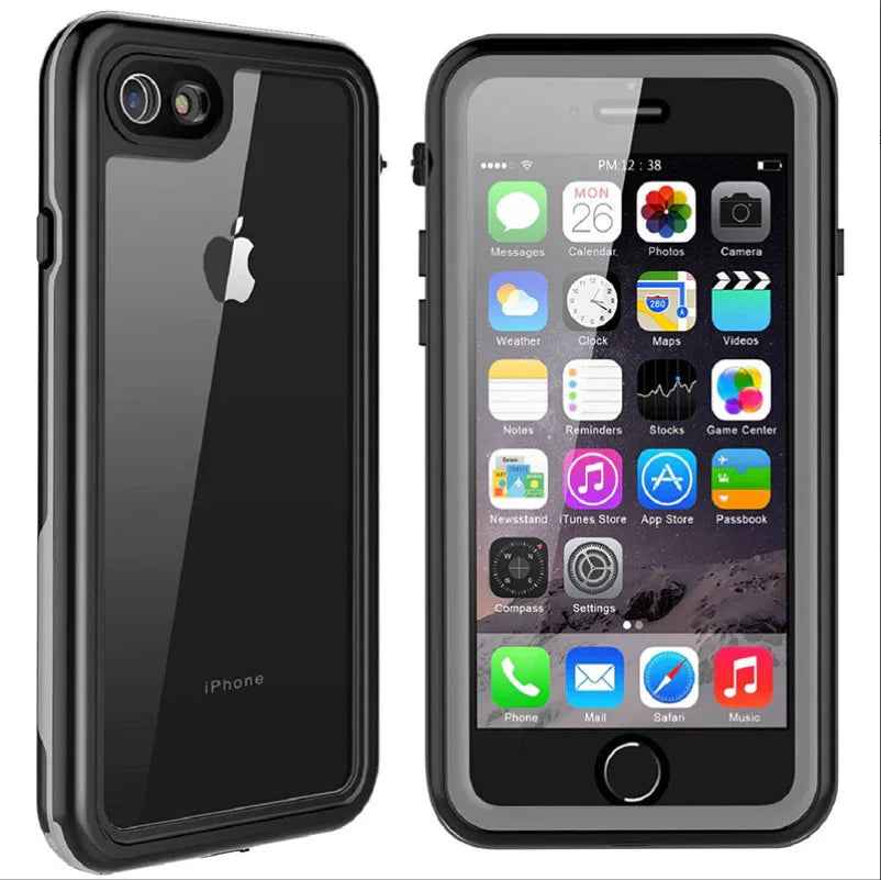 Techplus Redpepper waterproof case for iPhone 7 Plus and 8 Plus in black, showing the protective cover and secure seal.