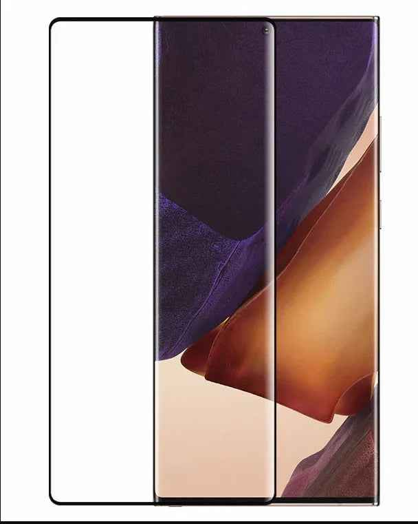 Samsung Galaxy S20 Ultra full screen curved tempered glass protector by TechPlus, showing a clear, edge-to-edge screen coverage.