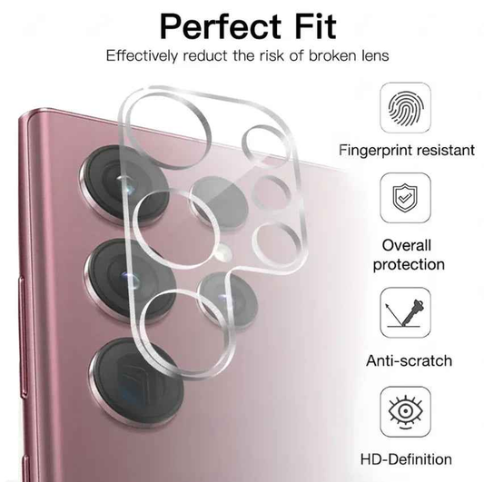 Samsung Galaxy S23 Ultra rear back camera glass lens cover replacement by TechPlus, showing the new transparent camera lens cover.