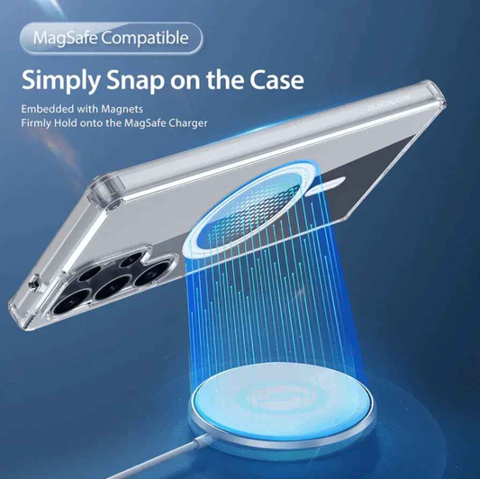 Clear case for Samsung Galaxy S25 Ultra with MagSafe compatibility, by TechPlus, showing the slim, transparent protective cover.