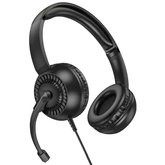 Techplus W112 Pure wired call center headset with 3.5mm jack and USB-A connection, featuring adjustable headband and comfortable ear cushions.