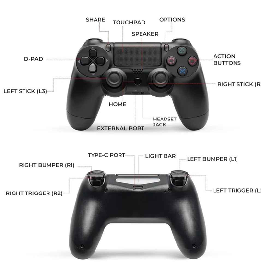 Black PS4 controller by techplus, wireless gamepad for PlayStation 4 gaming console with ergonomic design.