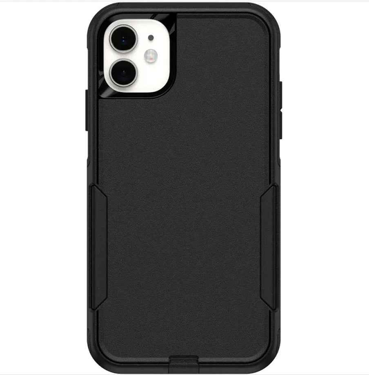 Techplus iPhone 12 dual layer armor hard case showing rugged black design and precise cutouts for ports and camera protection.