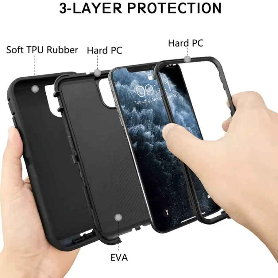 Techplus iPhone 12 Pro heavy-duty shockproof mobile phone case showing rugged design and reinforced edges for protection.