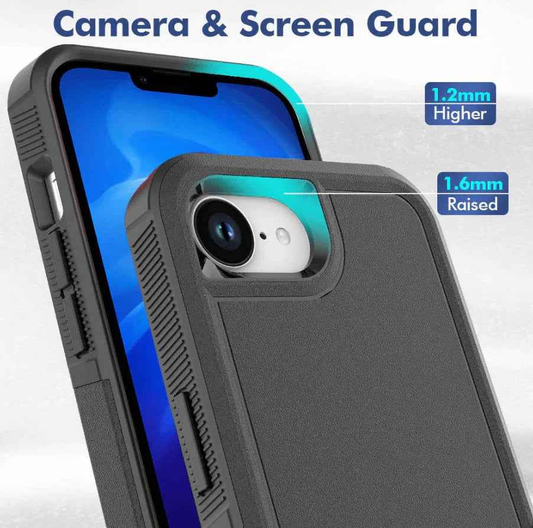 Techplus iPhone 16e dual layer armor hard case showing rugged exterior and precise cutouts for full phone protection.
