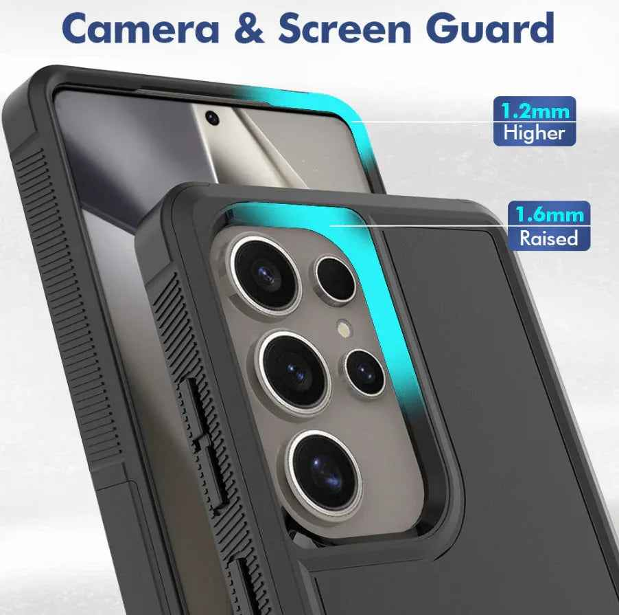 Techplus Samsung Galaxy S24 Ultra dual-layer armor hard case protecting the phone with durable, rugged design and precise cutouts.