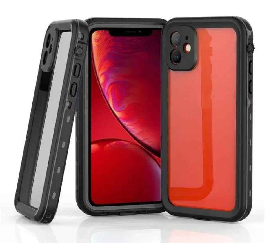 Techplus iPhone 11 waterproof case in red, full protective cover for mobile phones, showing rugged design and secure fit.
